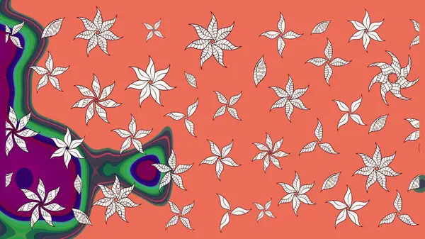 Raster suluboya çiçek deseni, narin çiçekler, turuncu çiçekler, tebrik kartı şablonu. Güzel kumaş deseni.