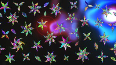 Raster illüstrasyonu. Şirin çiçek elementleri. Düz Çiçek Elementleri Tasarımı. Taslak desenli, modaya uygun kumaş deseni. Renkli Bahar Teması çizim şablonu.