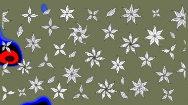 Raster illüstrasyonu. Şirin karalamalı çiçek desenli çizim. Eskiz stili yeşil renkler. Raster illüstrasyonu. El yapımı çiçek ve bitki koleksiyonu.