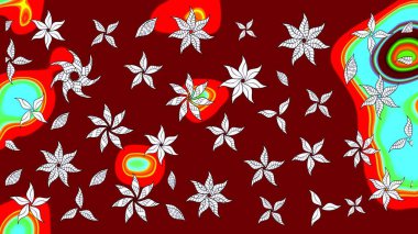 Raster illüstrasyonundaki çiçek desenli çizim. Kırmızı renkte çiçekler.