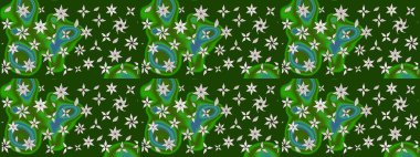 Raster illüstrasyonundaki çiçek desenli çizim. Yeşil renkli çiçekler. Renkli Bahar Teması eskiz kalıbı. Düz Çiçek Elementleri Tasarımı.