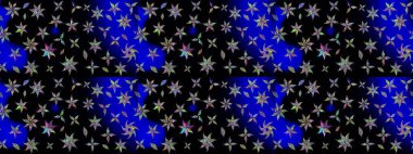 Raster Çiçek İllüstrasyonu güzel tekstil. Siyah renkli etnik çiçeklerle zarif eskiz deseni.