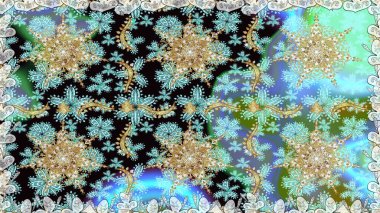 Çizgi sanatı tasarım şablonu için kusursuz sınır. Tarafsız renklerde altın element. Doğu tarzı element. Altın desenli çiçek dekoru. Davetiyeler, kartlar, web sayfası için Raster illüstrasyonu.