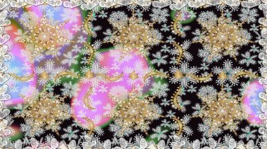 Gri renkli ve altın elementli altın desenli. Süslü raster dekorasyonu. Barok tarzında duvar kağıdı tasarımı için kusursuz damaske deseni arkaplanı.