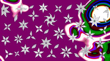 Düz Çiçek Elementleri Tasarımı. Mor renkli çiçekler. Renkli Yaz Temalı eskiz kalıbı. Raster illüstrasyonunda çiçek deseni çizimi.