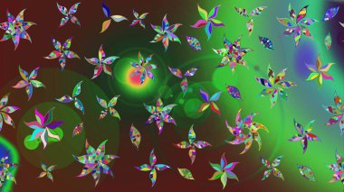 Yeşil renkli çiçekler. Düz Çiçek Elementleri Tasarımı. Renkli Yaz Temalı eskiz kalıbı. Raster illüstrasyonunda çiçek deseni çizimi.