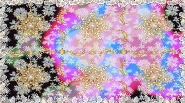 Altın desenli çiçek dekoru. Doğu tarzı element. Tarafsız renklerde altın element. Çizgi sanatı tasarım şablonu için kusursuz sınır. Davetiyeler, kartlar, web sayfası için Raster illüstrasyonu.