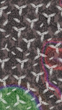 Raster illüstrasyonu. Tropik çiçek desenleri. Kahverengi renkte çiçekler.