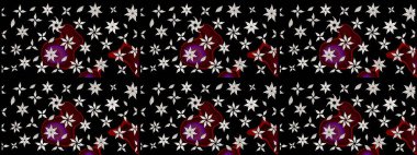 Suluboya, elle çizilmiş. Raster illüstrasyonu. Siyah yapraklı yabani çiçekler. Taslak arkaplan deseni.