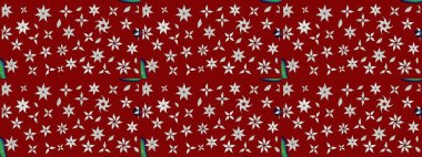 Küçük çiçekteki sevimli çiçek deseni. Bir sürü kırmızı ve soyut çiçekli tropik eskiz deseni. Renkli raster çizimi çizimi.