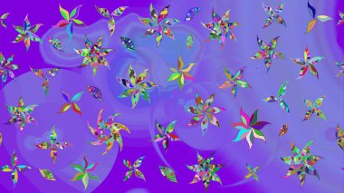 Raster illüstrasyonu. Raster illüstrasyonu. Asya tekstil tarzında. Mor renkli çiçekler. Çiçek desenini çiz.