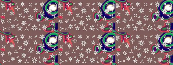 Raster Floral Illustration, Asyalı tekstil. Kahverengi renkli etnik çiçeklerle zarif bir eskiz deseni..