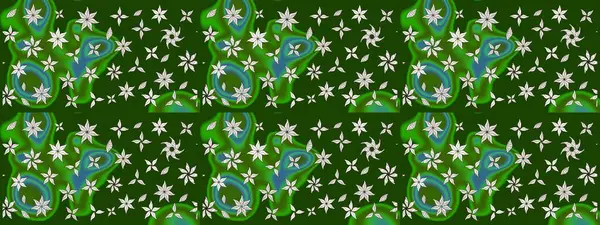 Raster illüstrasyonundaki çiçek desenli çizim. Yeşil renkli çiçekler. Renkli Bahar Teması eskiz kalıbı. Düz Çiçek Elementleri Tasarımı.