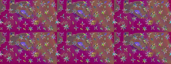 Elle çizilmiş çiçek desenli Raster çizimi. Tekstil, kumaş, ambalaj, hatıra defteri için hoş bir çiçek arkaplanı. Çocuksu tasarım. Mor arkaplanda.