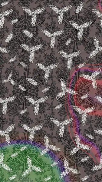 Raster illüstrasyonu. Tropik çiçek desenleri. Kahverengi renkte çiçekler.