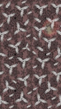 Raster illüstrasyonundaki çiçek desenli çizim. Kahverengi renkte çiçekler.