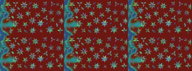 Taslak desenli, modaya uygun kumaş deseni. Renkli Bahar Teması eskiz kalıbı. Şirin çiçek elementleri. Raster illüstrasyonu. Düz Çiçek Elementleri Tasarımı.