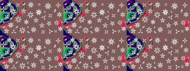 Raster Illustrasyon 'daki Çiçek Deseni' nin son moda çizimi. Kahverengi renkli çiçekler. Renkli Yaz Temalı eskiz kalıbı. Düz Çiçek Elementleri Tasarımı.