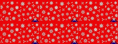 Çiçek desenli çizim. Asya tekstil tarzında. Raster illüstrasyonu. Kırmızı renkte çiçekler. Raster illüstrasyonu.