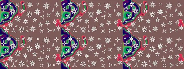 Raster Illustrasyon 'daki Çiçek Deseni' nin son moda çizimi. Kahverengi renkli çiçekler. Renkli Yaz Temalı eskiz kalıbı. Düz Çiçek Elementleri Tasarımı.