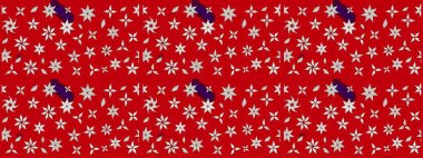 Çiçek duvar kağıdı. Kırmızı renklerde. Çizim kalıbı. Renkli süs kenarı. Raster illüstrasyonu. Hint süsü..