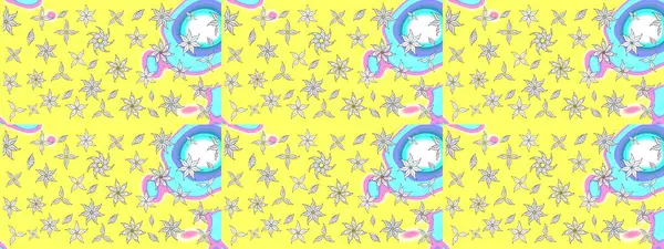 Raster illüstrasyonu. Küçük çaplı çiçeklerdeki basit şirin desenler. Tekstil veya kitap kapakları, imalat, duvar kağıtları, baskı, hediye paketi ve yapıştırma kitabı için çiçek eskiz geçmişi.