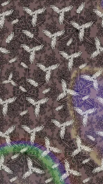 Sabıka fotoğraflarında, bebek kıyafetlerinde, duvar kâğıtlarında, paket kutularında falan kullanılabilir. Raster. Zarif, parlak ve eskiz kahverengi çiçek deseni tasarımı.