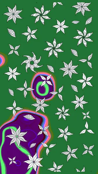 Raster çiçek desenleri çiziyor. Vadinin yeşil renkli çiçekleri.