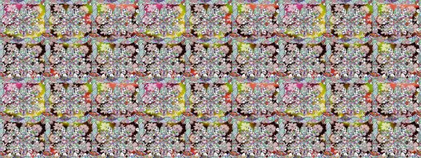 Renkli Bahar Temalı Kusursuz Arkaplan. Çiçeksel fantezi tasarımı, parlak bir arka planda, kusursuz bir desen. Düz Çiçek Elementleri Tasarımı.