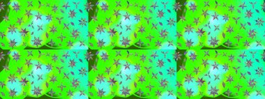 Raster illüstrasyonundaki çiçek desenli çizim. Yeşil renkte çiçekler.