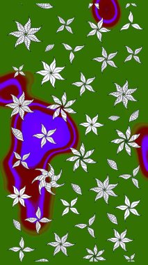 Sketch Colour Spring Theme eskiz kalıbı. Düz Çiçek Elementleri Tasarımı. Yeşil renkli çiçekler. Sevimli çiçek raster deseni.