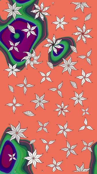 Çiçek desenli eskiz, darbeler, sıçramalar, yaz çiçekleri. Raster illüstrasyonu. Turuncu renkte çiçekler.