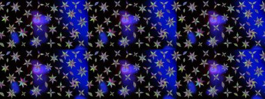 Siyah renkli etnik çiçeklerle süslenmiş zarif bir eskiz şekli. Asya Tekstil 'inde Raster Çiçek İllüstrasyonu.