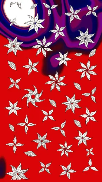 Kırmızı renkte çiçekler. Raster illüstrasyonu. Çiçek desenli eskiz, vuruşlar, sıçramalar, yaz çiçekleri..