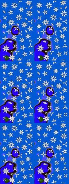 Raster illüstrasyonundaki çiçek desenli çizim. Mavi renkli çiçekler. Renkli Bahar Teması eskiz kalıbı. Düz Çiçek Elementleri Tasarımı.