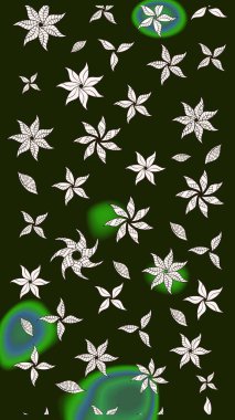 Raster Çiçek İllüstrasyonu 'nun şirin tekstili. Gri renkli etnik çiçeklerle zarif eskiz deseni.