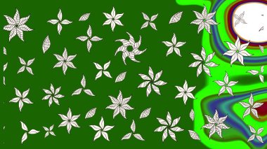 Raster illüstrasyonu. Yeşil kıvırcık çiçekler yeşil renkte şekillenir. Klasik çiçek tasarım elementleri.