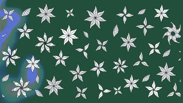 Düz Çiçek Elementleri Tasarımı. Sketch Colour Spring Theme eskiz kalıbı. Sevimli çiçek raster deseni. Yeşil renkte çiçekler.