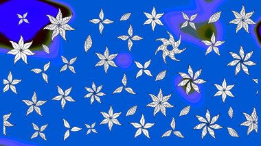 Çiçek desenli çizim. Mavi renkli Asya tekstili. Raster illüstrasyonu.