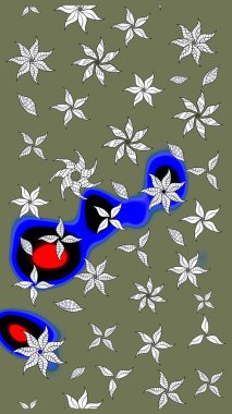 Yeşil renkli çiçekler. Raster illüstrasyonu. Tropikal çizim çiçek deseni.