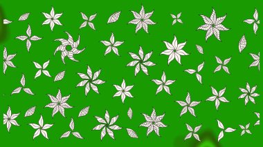 Raster illüstrasyonundaki çiçek desenli çizim. Yeşil renkte çiçekler.