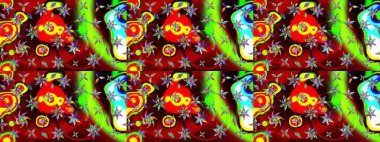 Düz Çiçek Elementleri Tasarımı. Renkli Bahar Teması eskiz kalıbı. Raster Modaya uygun kumaş deseni. Kırmızı renkli şirin çiçek deseni.