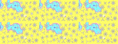 Sarı renkli Asya tekstili. Raster illüstrasyonu. Suluboya çiçekli çiçek deseni.