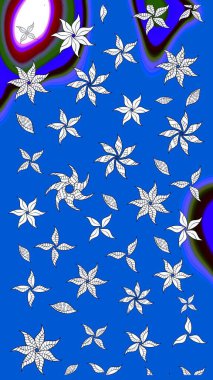 Raster illüstrasyonu. Renkli Bahar Teması eskiz kalıbı. Düz Çiçek Elementleri Tasarımı. Taslak desenli, modaya uygun kumaş deseni. Şirin çiçek elementleri..