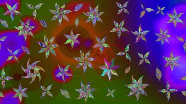 Çiçek desenli çizim. Kahverengi renkli Asya tekstili. Raster illüstrasyonu.