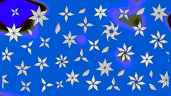 Çiçek desenli çizim. Mavi renkli Asya tekstili. Raster illüstrasyonu.