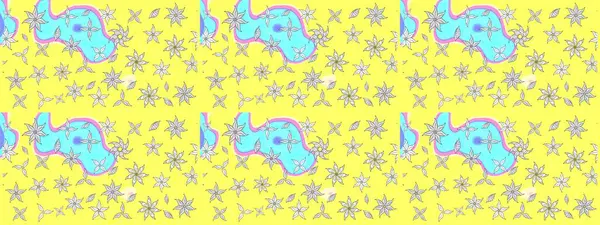 Sarı renkli Asya tekstili. Raster illüstrasyonu. Suluboya çiçekli çiçek deseni.