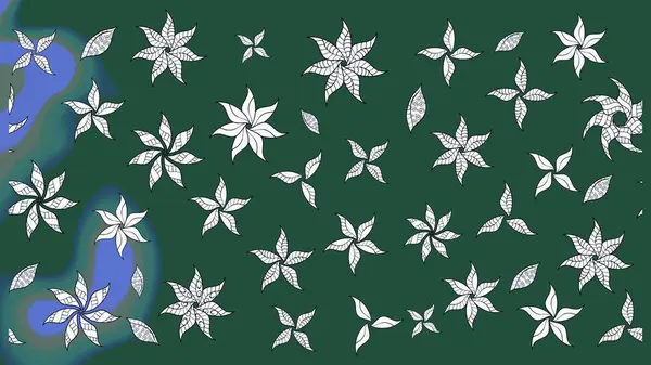 Nazik, narin çiçek arkaplanı. Çiçekli karalama şeklinde Raster çiçek deseni. Yeşil renkte çiçekler.