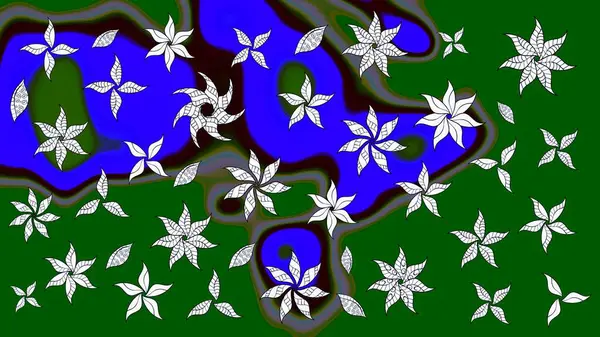 Elle çizilmiş sonbahar çiçeği deseni. Renkli yeşil çizim kalıbı. Doodle tarzı. Tekstil ve kapak tasarımı için mükemmel. Yeşil renkte çiçekler.