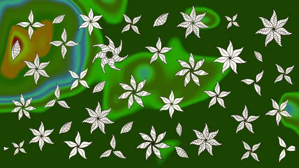 Çiçekli eskiz deseni. Suluboya çizimi. El çizimi. Yeşil renkte çiçekler.